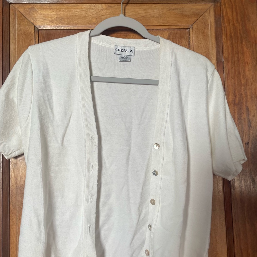 CB Design White  Short-Sleeve Cardigan